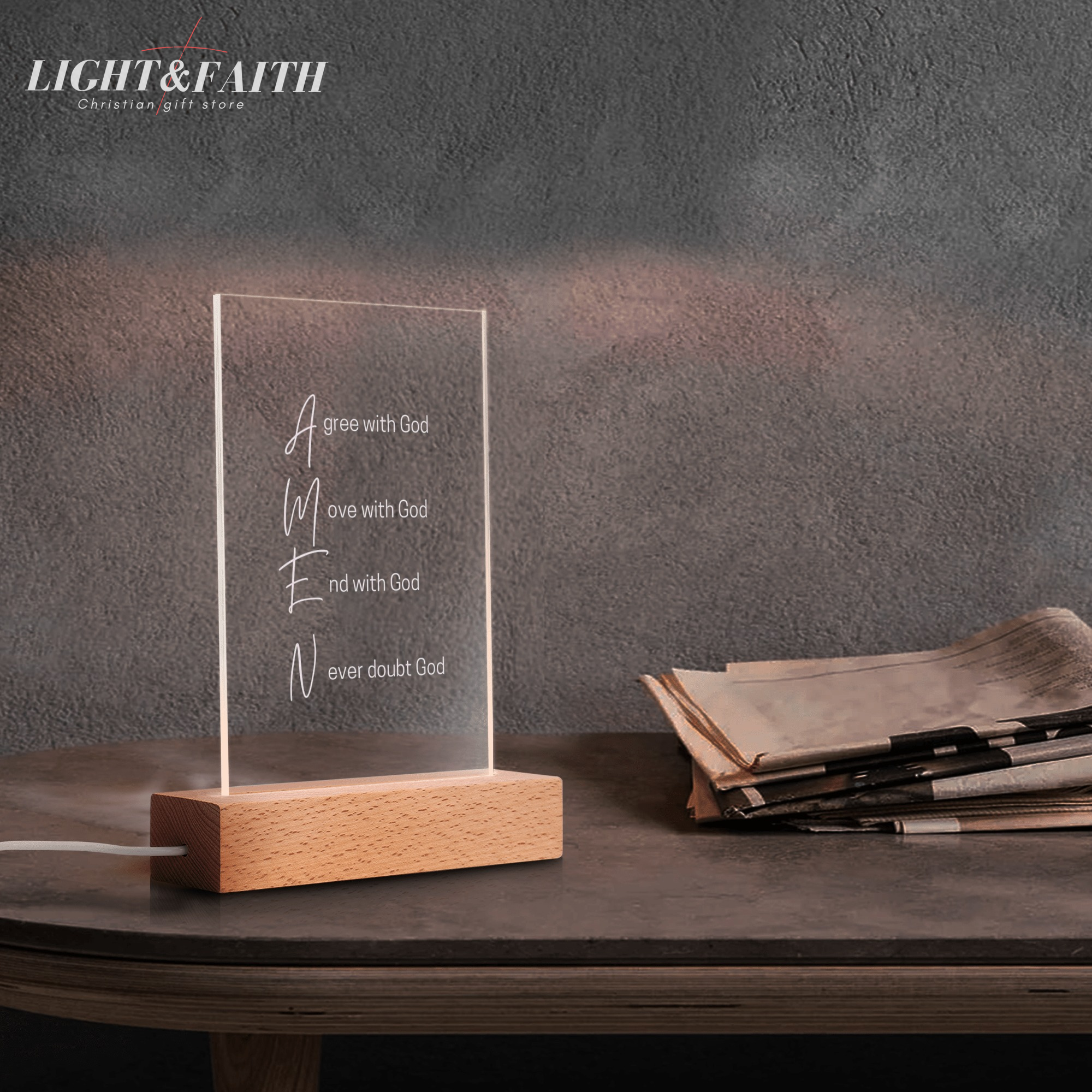 A M E N LED Light, Christian Bible Verse Lamp, Inspirational Acrylic Night Light, Religious Home Decor, Faith Gift for Believers. NLLAF44